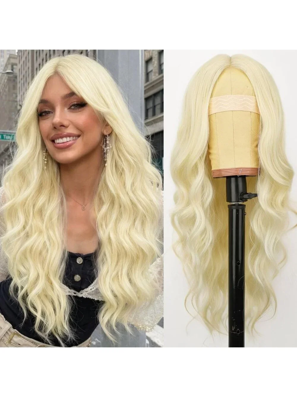 Women's Blonde Lace Hairline 26 Inch Synthetic Heat Resistant Wavy Wigs